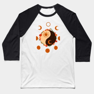 Floral Yin Yang & moon phases Baseball T-Shirt